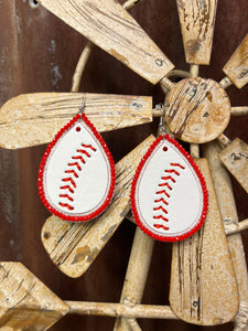 White Leather Baseball Dangle Earring