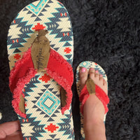 Tallulah Red Aztec Flip Flops