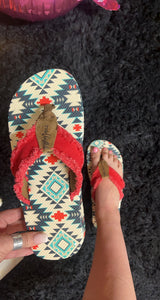 Tallulah Red Aztec Flip Flops