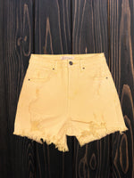 Astrid High Rise Distressed Shorts- Pale Yellow
