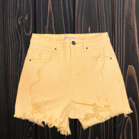 Astrid High Rise Distressed Shorts- Pale Yellow