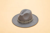 Grey Jazzy Fedora Hats with Tribal hatband
