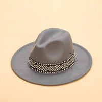 Grey Jazzy Fedora Hats with Tribal hatband